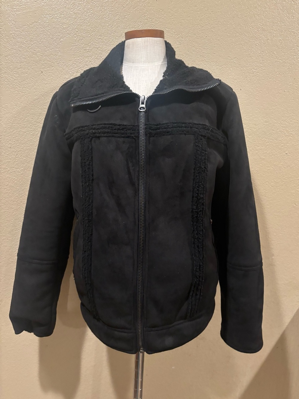 Men’s Black Faux Shearling Teddy Zip Jacket